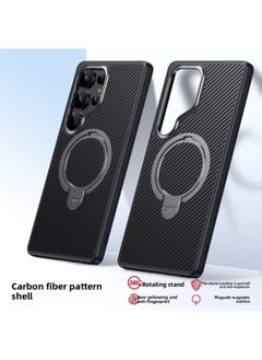 Suitable For Apple 16E Mobile Phone Case Carbon Fiber Bracket Magnetic 360 Ring IPhone16pro Drop-resistant Mobile Phone Case-Color:Black + Gray-Applicable Model:iPhone16plus (with Metal Lens Frame)