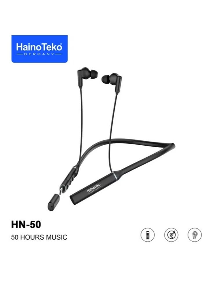 Haino Teko HN50 Neckband Wireless Earphones – High-Quality Sound, Comfortable Fit, 15 Hours Playtime, Bluetooth Connectivity, Ideal for Sports, Workouts, Hands-Free Calls – Black - Image 1