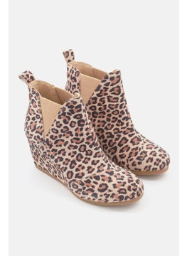 Women Slip On Animal Print Wedge Ankle Boot, Brown Combo