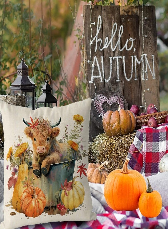 GAGEC Fall Pillow Covers 18x18 Inch Flowers Cow Fall Pumpkins Throw Pillowcase Funny Autumn Holiday Home Decor Sofa Bedroom Cushion Case Outdoor Indoor Decorations - Image 2