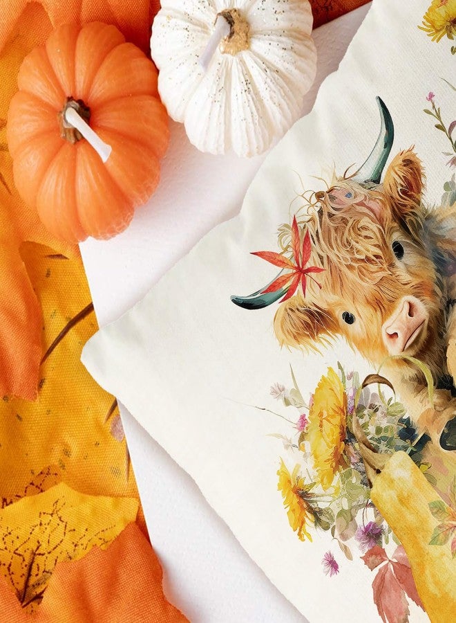 GAGEC Fall Pillow Covers 18x18 Inch Flowers Cow Fall Pumpkins Throw Pillowcase Funny Autumn Holiday Home Decor Sofa Bedroom Cushion Case Outdoor Indoor Decorations - Image 4