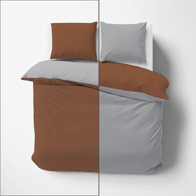 IMPRESSIBLE SUPER SOFT MICROFIBER REVERSIBLE 3 PIECE DUVET COVER SET SIZE 91X101 INCHES AND 2 PILLOW COVER 300 TC 18X28 INCHES DOUBLE BED SIZE CHOCOLATE BROWNSILVER
