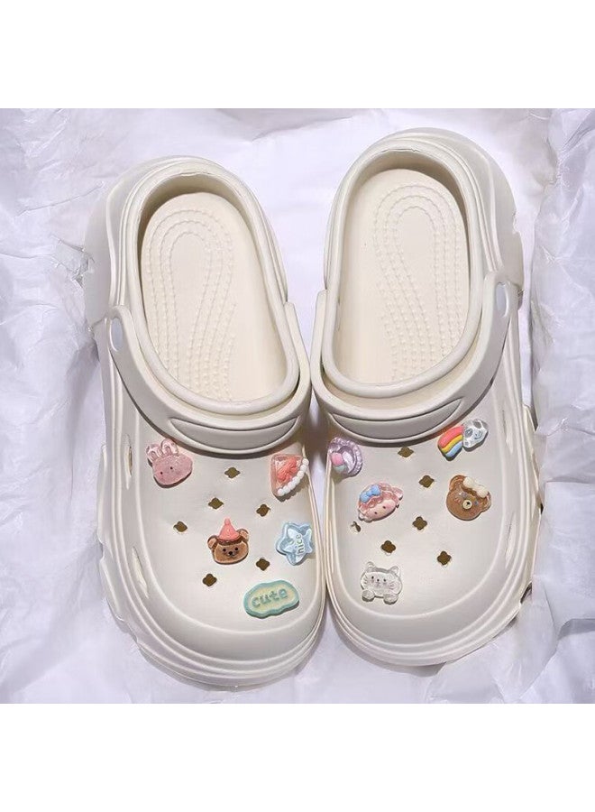 Sevfun Seven Color Yarn Hollow Shoes أحذية نسائية بكعب عالي مبطنة سميكة لتكبير وتنحيف الجسم، صنادل مقاومة للاهتراء وغير قابلة للانزلاق للارتداء الخارجي، شبشب أبيض مقاس 38-39 - Image 1