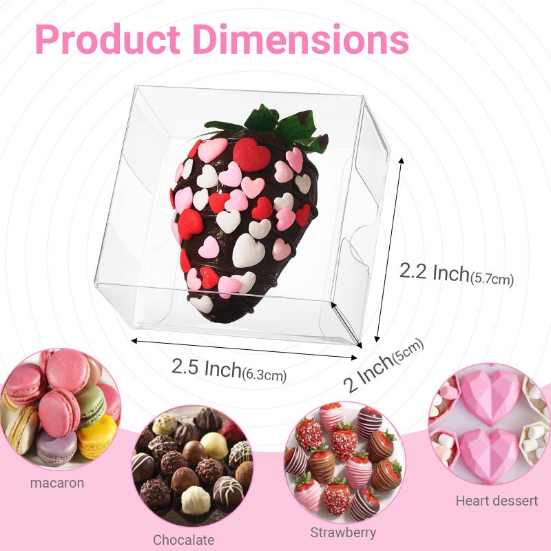 JCXGRVC 50 Pcs 4.5"x2.2"x2" Clear Chocolate Covered Strawberries Boxes for 2 Mini Cinnamon Roll Boxes for 4 Macaron Boxes for 4 Small Bakery Treat Box for Wedding Birthday Valentine Christmas Party - Image 2