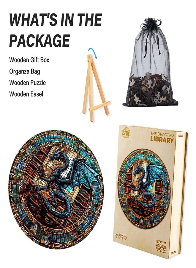 WOODBESTS Wooden Puzzles for Adults (200 Piece, M, 11.4"x11.4") Dragon's Library Wood Puzzle Adult, Unique Wooden Animal Jigsaw Puzzles, Family Game and Birthday Gifts for Friend - Image 5