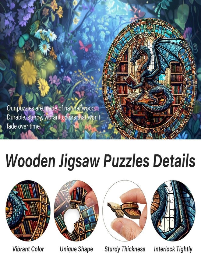 WOODBESTS Wooden Puzzles for Adults (200 Piece, M, 11.4"x11.4") Dragon's Library Wood Puzzle Adult, Unique Wooden Animal Jigsaw Puzzles, Family Game and Birthday Gifts for Friend - Image 2