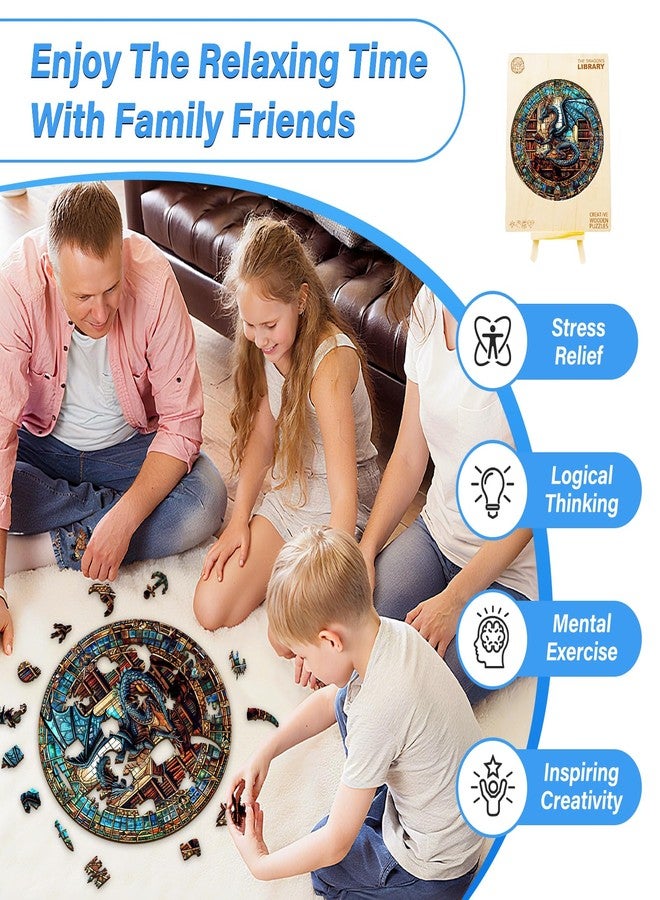 WOODBESTS Wooden Puzzles for Adults (200 Piece, M, 11.4"x11.4") Dragon's Library Wood Puzzle Adult, Unique Wooden Animal Jigsaw Puzzles, Family Game and Birthday Gifts for Friend - Image 3