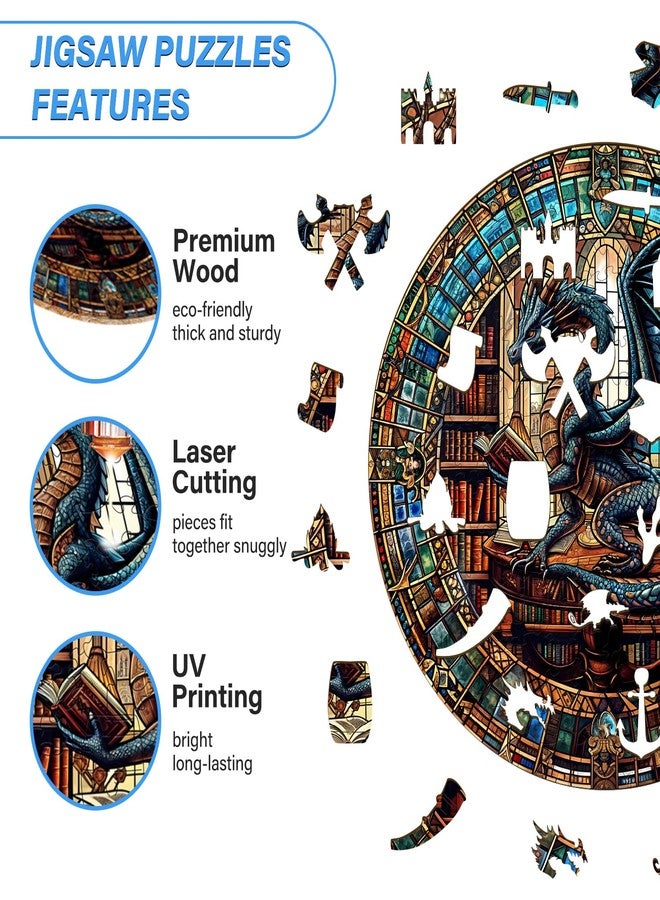 WOODBESTS Wooden Puzzles for Adults (200 Piece, M, 11.4"x11.4") Dragon's Library Wood Puzzle Adult, Unique Wooden Animal Jigsaw Puzzles, Family Game and Birthday Gifts for Friend - Image 4