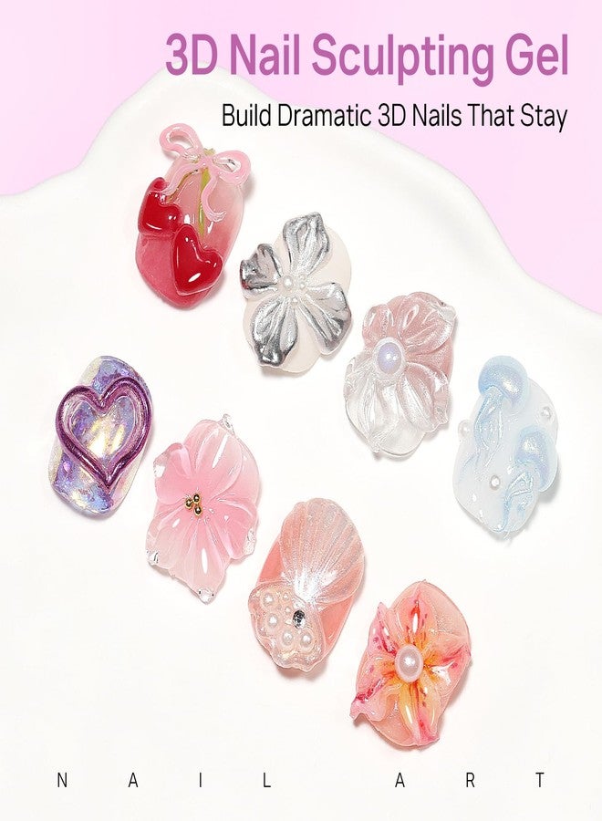 MIZHSE Clear 3D Sculpting Gel for Nail Art, 4 in 1 Non-sticky 3D Gel Nail Art Carving Molding Gels with Ocean Nail Charms Soak Off U V Sculpture Gels for Home DIY Salon Manicure - Image 3