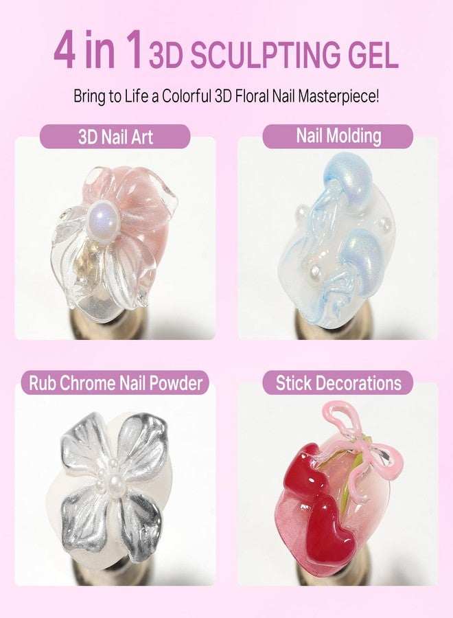 MIZHSE Clear 3D Sculpting Gel for Nail Art, 4 in 1 Non-sticky 3D Gel Nail Art Carving Molding Gels with Ocean Nail Charms Soak Off U V Sculpture Gels for Home DIY Salon Manicure - Image 2