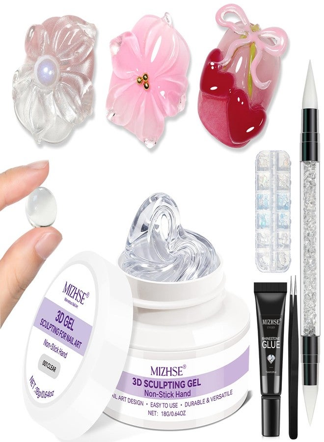 MIZHSE Clear 3D Sculpting Gel for Nail Art, 4 in 1 Non-sticky 3D Gel Nail Art Carving Molding Gels with Ocean Nail Charms Soak Off U V Sculpture Gels for Home DIY Salon Manicure - Image 1
