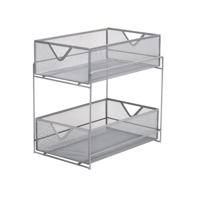 ACCESSORY ORGANIZER SUPPLY STORAGE MAKEUP OFFICE KITCHEN METAL MESH 825L X 125W X 125H SILVER