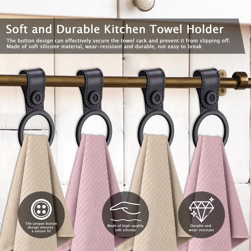 Aecsze 4 Pack Silicone Kitchen Towel Holder â€“ Soft & Waterproof Bathroom and Dish Towel Holder, Towel Clips for Kitchen, Cabinet, Stove, Oven Handle or Rods (Black, Non-Slip & Heat Resistant) - Image 3