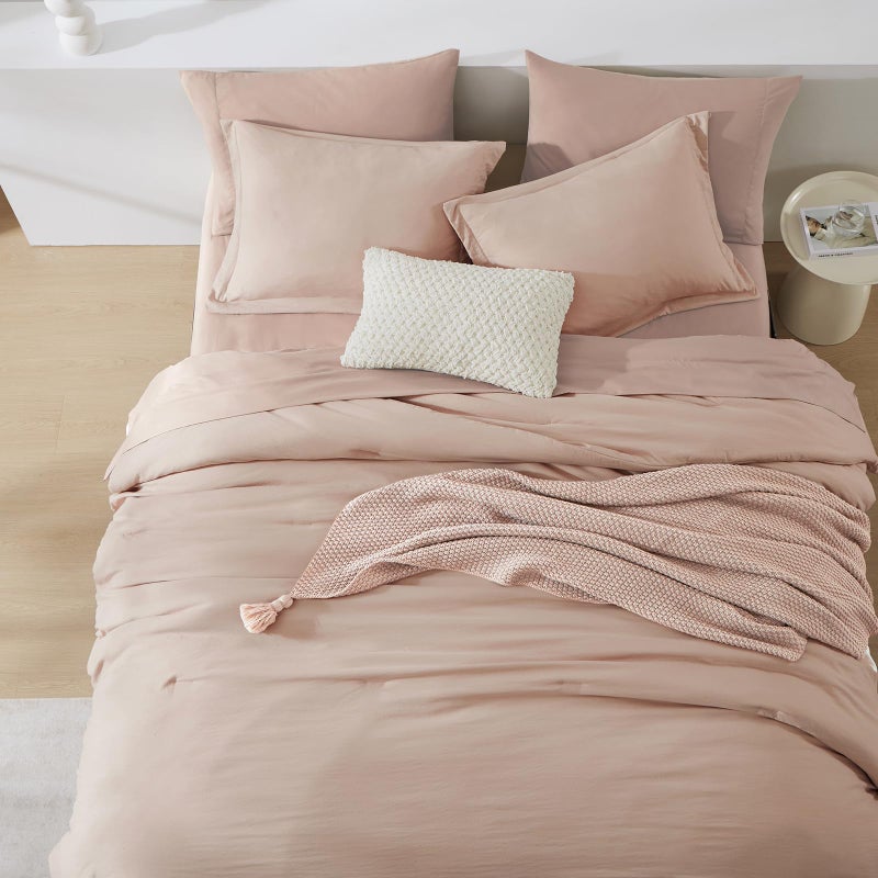 WRENSONGE Queen Comforter Set - 7 Pieces Clay Pink Soft Bed in a Bag Queen with Fitted Sheet, Flat Sheet, 2 Pillow Shams, and 2 Pillowcases- Warm Bedding Sets for All Season - Image 5