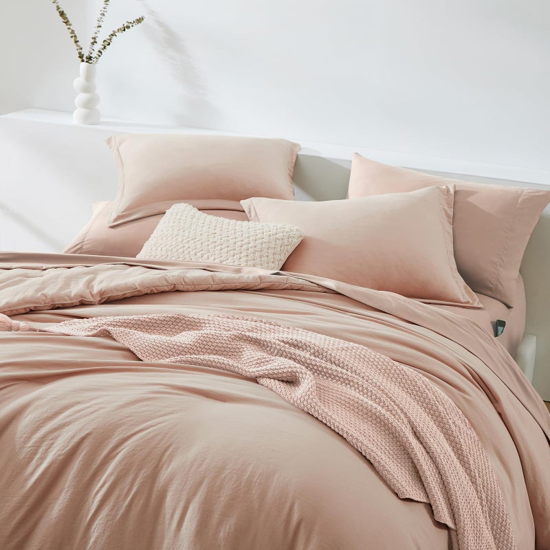 WRENSONGE Queen Comforter Set - 7 Pieces Clay Pink Soft Bed in a Bag Queen with Fitted Sheet, Flat Sheet, 2 Pillow Shams, and 2 Pillowcases- Warm Bedding Sets for All Season - Image 4