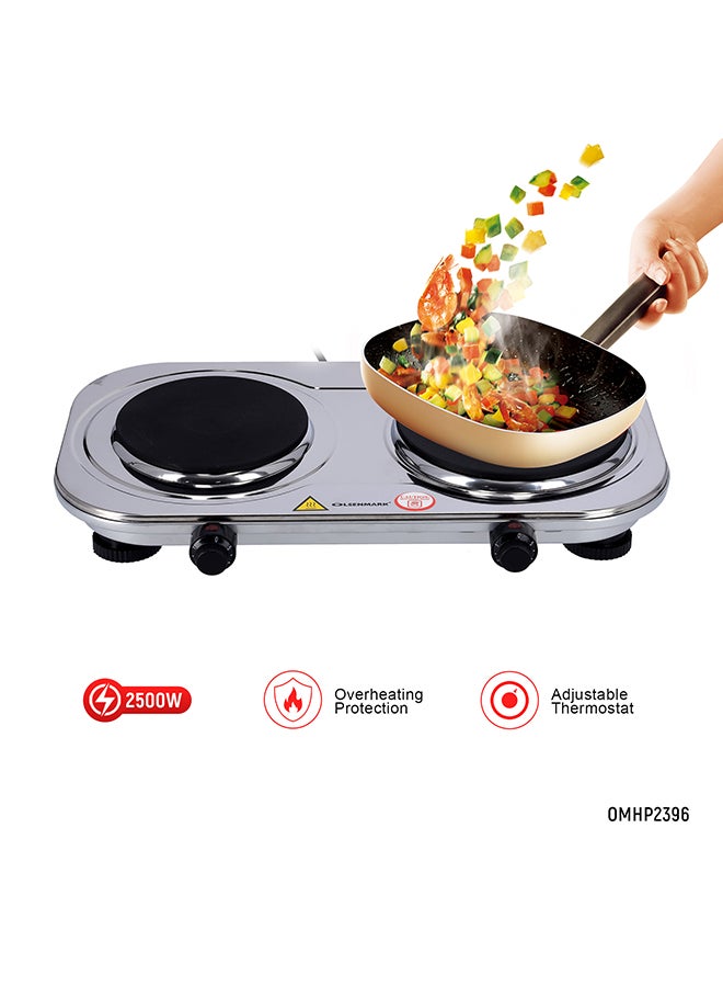 أولسنمارك موقد تسخين كهربائي مزدوج 2500 W OMHP2396 أسود/ فضي - Image 1