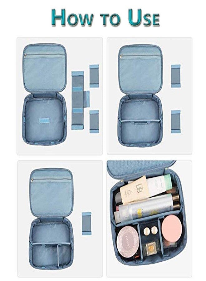 AEKDO Portable Makeup Train Case Travel Cosmetic Storage Double Zipper Pouch Bag Kit with Removable Partitions, Handle for Women-Blue Color Flamingo Design - Image 2