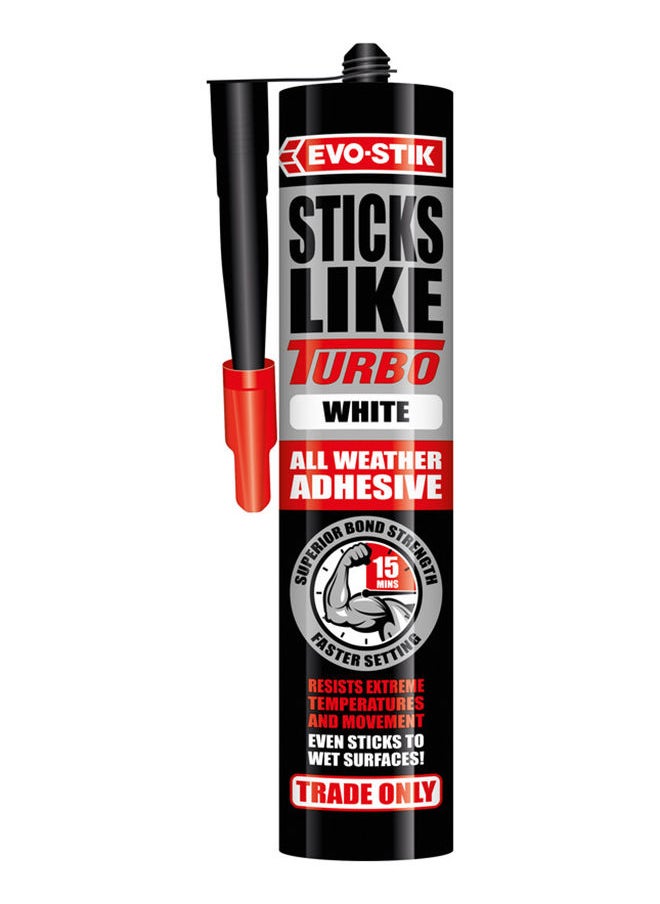 EVO-STIK - Sticks Like Turbo Adhesive, All Weather, Fast Setting, Extreme Temperature & Movement Resistant, White, 290ml - Image 1