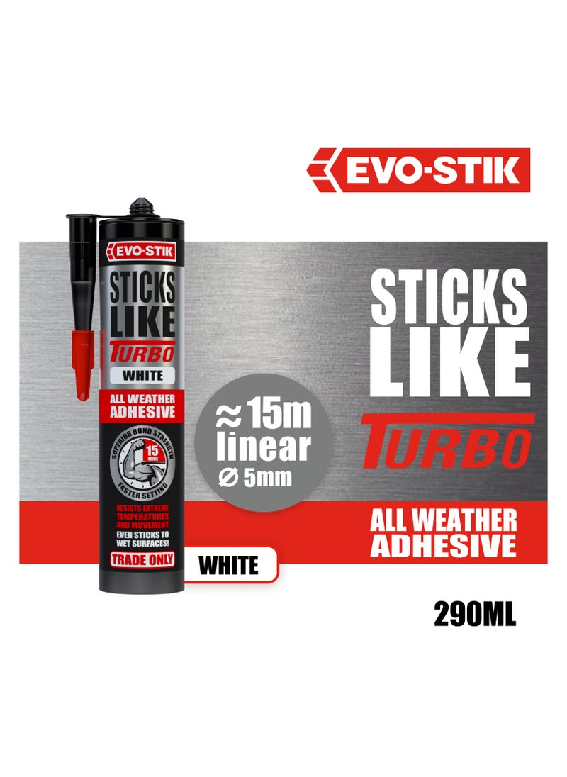 EVO-STIK - Sticks Like Turbo Adhesive, All Weather, Fast Setting, Extreme Temperature & Movement Resistant, White, 290ml - Image 1