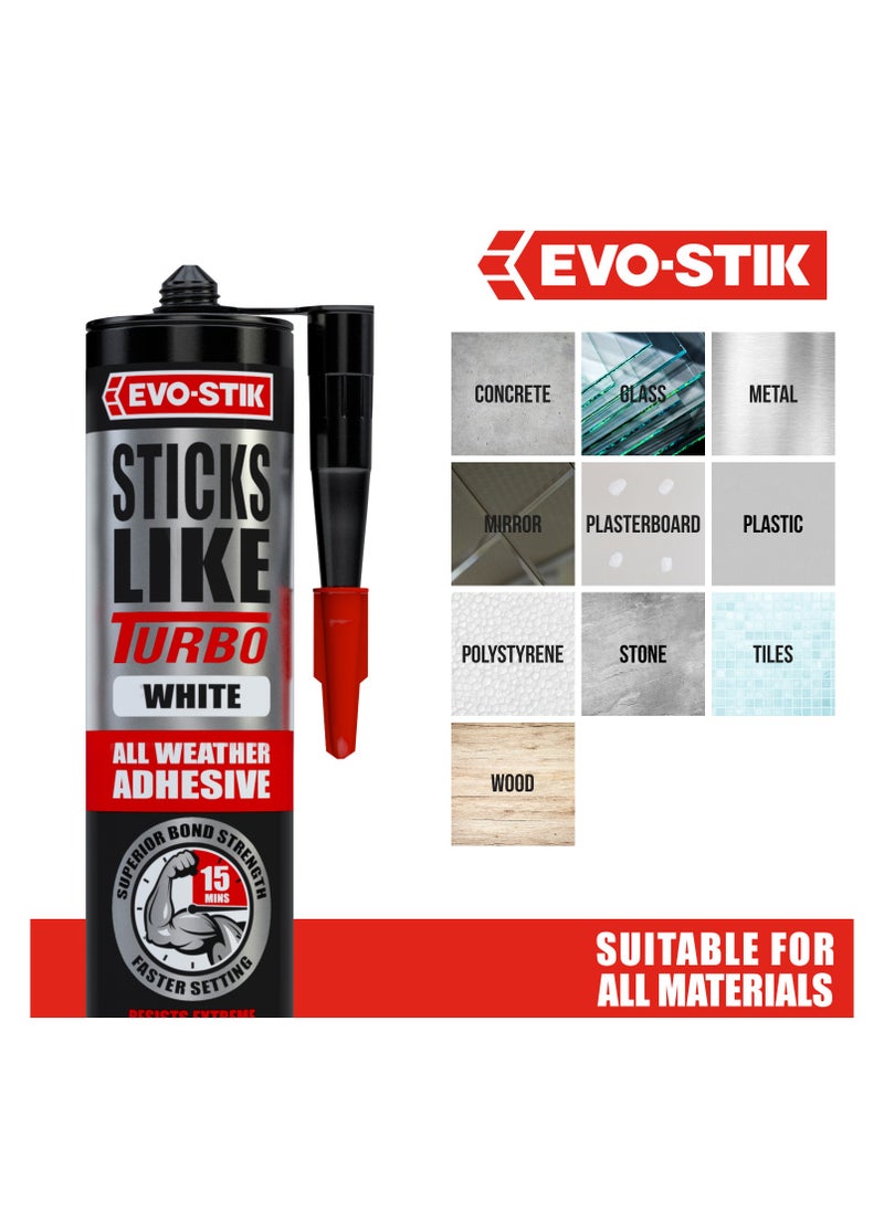 EVO-STIK - Sticks Like Turbo Adhesive, All Weather, Fast Setting, Extreme Temperature & Movement Resistant, White, 290ml - Image 1