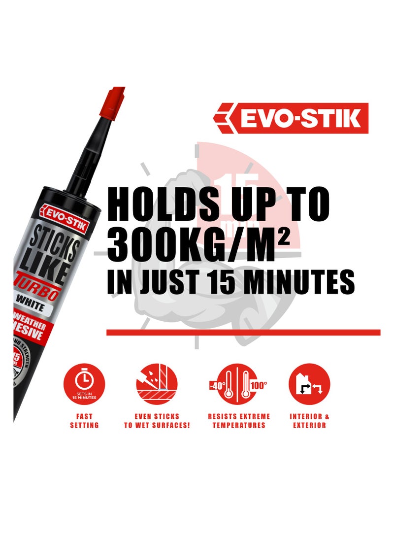 EVO-STIK - Sticks Like Turbo Adhesive, All Weather, Fast Setting, Extreme Temperature & Movement Resistant, White, 290ml - Image 1