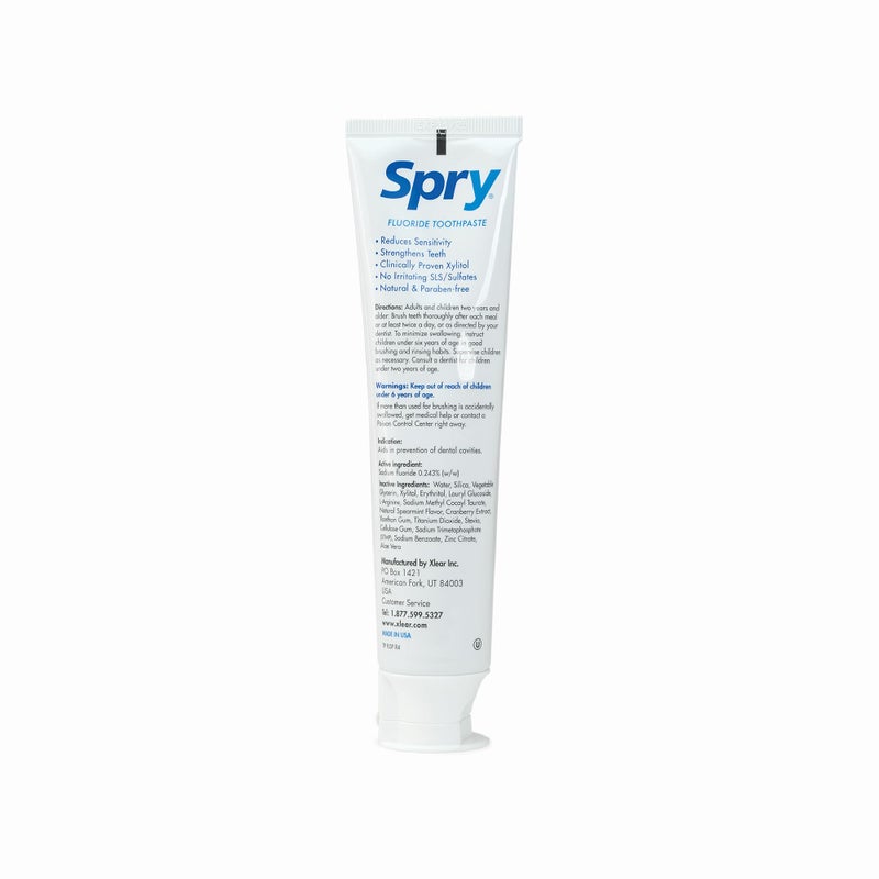 Spry Natural Xylitol Toothpaste 5oz for Adults and Kids with Fluoride, Gentle for Sensitive Teeth Whitening and Remineralizing, Breath Freshening, Mouth Moisturizing, Spearmint (Pack of 1) - Image 5