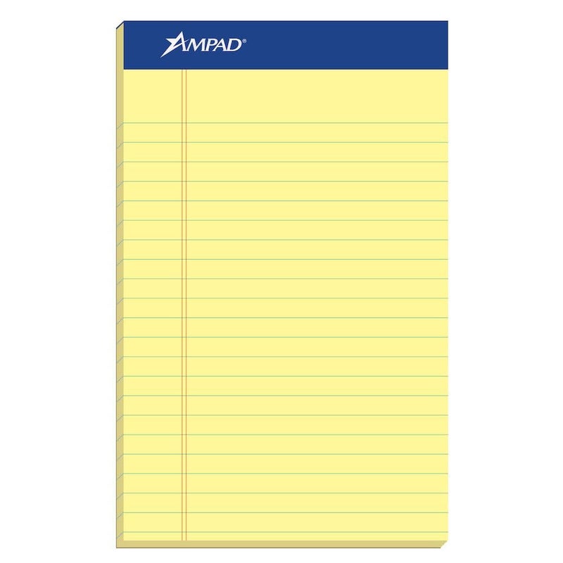 Ampad Perforated Pad, Size 5 x 8, Canary Yellow Paper, Jr. Legal, 50 Sheets Per Pad, 12 Pack (20-264) - Image 1