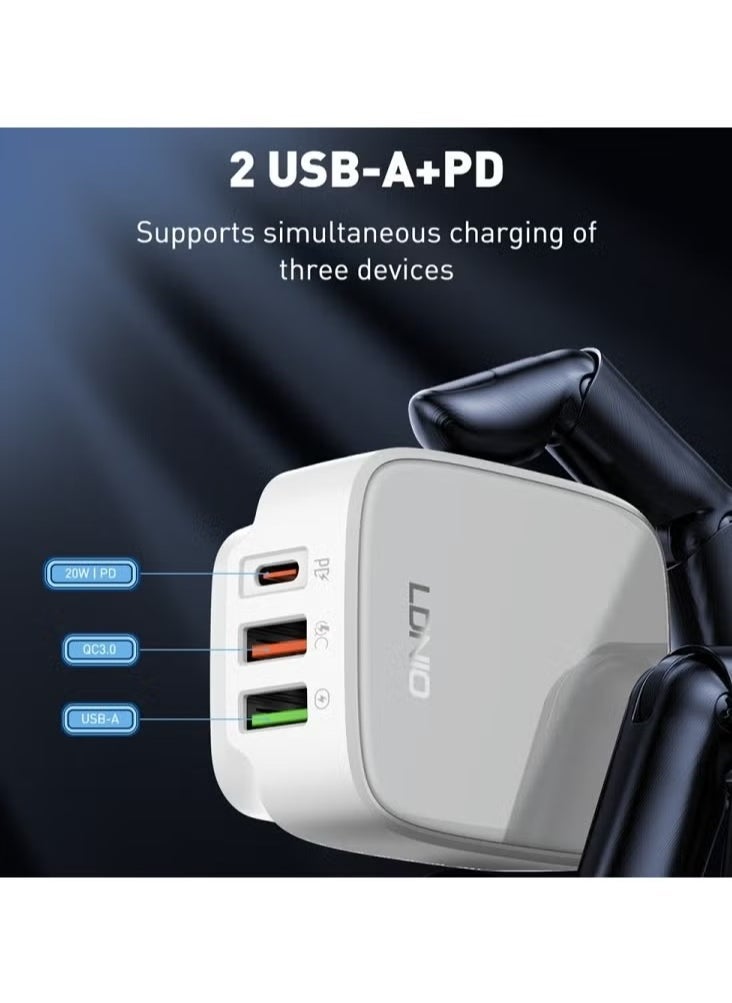 JAJEEK Q334 PD Fast Charger – EU, US, UK Compatible Type-C 2 USB Ports, Multiple Output Adapter, Mobile Phone Travel Wall Charger, Compact & Efficient, White - Image 3