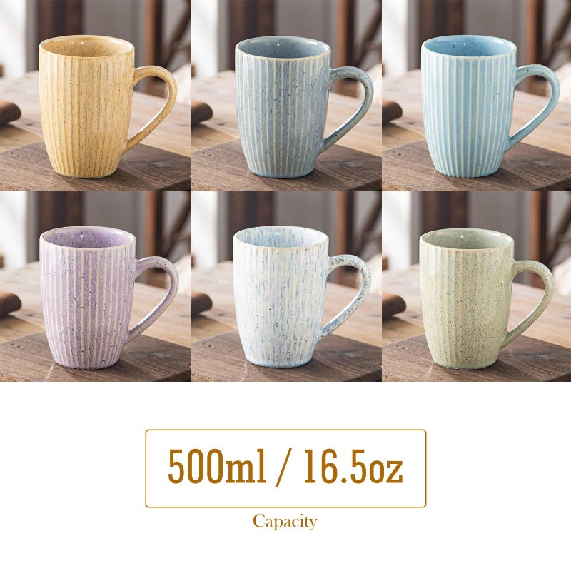 Yundu 16 oz Coffee Mugs Set of 6, Large Coffee Cups, Ceramics Mug with Handle, Cups foe Latte, Tea, Cappucino - Assorted Colors - Image 2