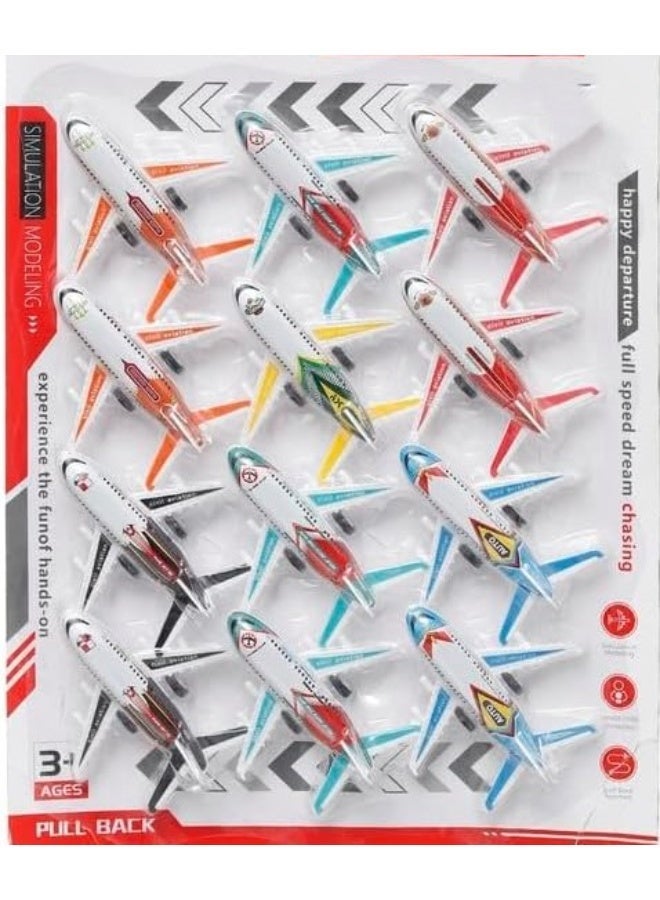 12-piece realistic toy airplane set, durable metal frame, multi-colored, perfect gift for children. - Image 1