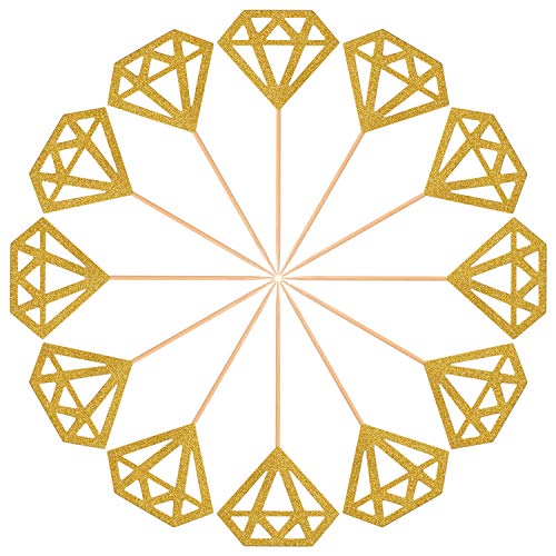 Topoox 50 Pack Gold Glitter Diamond Ring Donut Toppers Cupcake Picks for Bridal Shower Engagement Party Decorations - Image 5