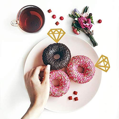 Topoox 50 Pack Gold Glitter Diamond Ring Donut Toppers Cupcake Picks for Bridal Shower Engagement Party Decorations - Image 3