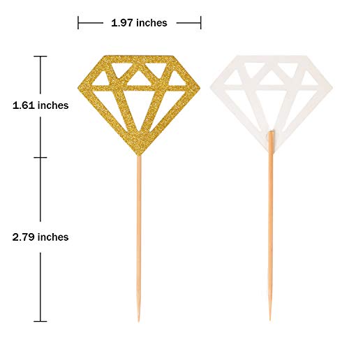Topoox 50 Pack Gold Glitter Diamond Ring Donut Toppers Cupcake Picks for Bridal Shower Engagement Party Decorations - Image 2