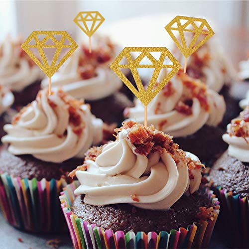 Topoox 50 Pack Gold Glitter Diamond Ring Donut Toppers Cupcake Picks for Bridal Shower Engagement Party Decorations - Image 4