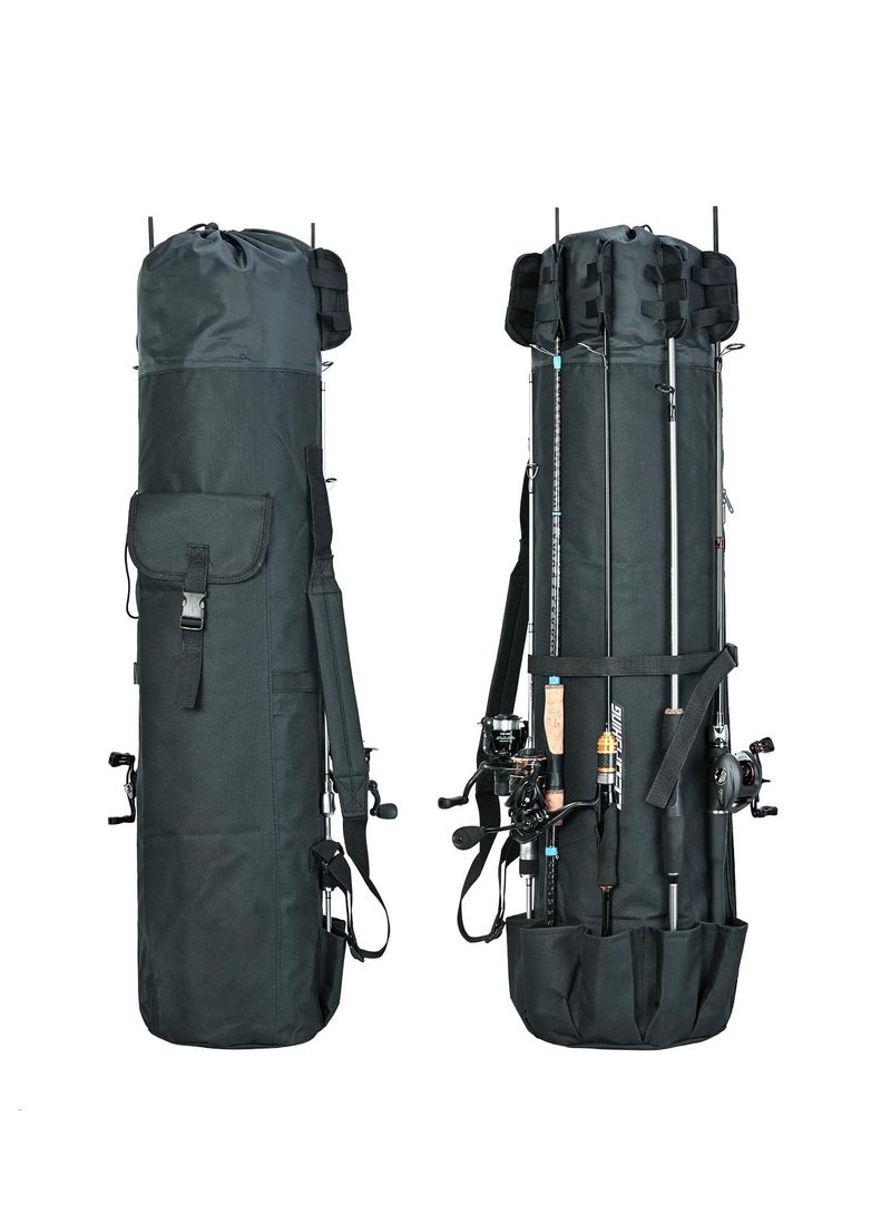 SYOSI Durable Folding Fishing Rod Bag, with Rod Holder Waterproof Fishing Pole Case Rod Bag Holds 5 Poles Tavel Case Large Capacity Organizer Fishing Gear Bag Gifts for Men(Black)  - Image 1