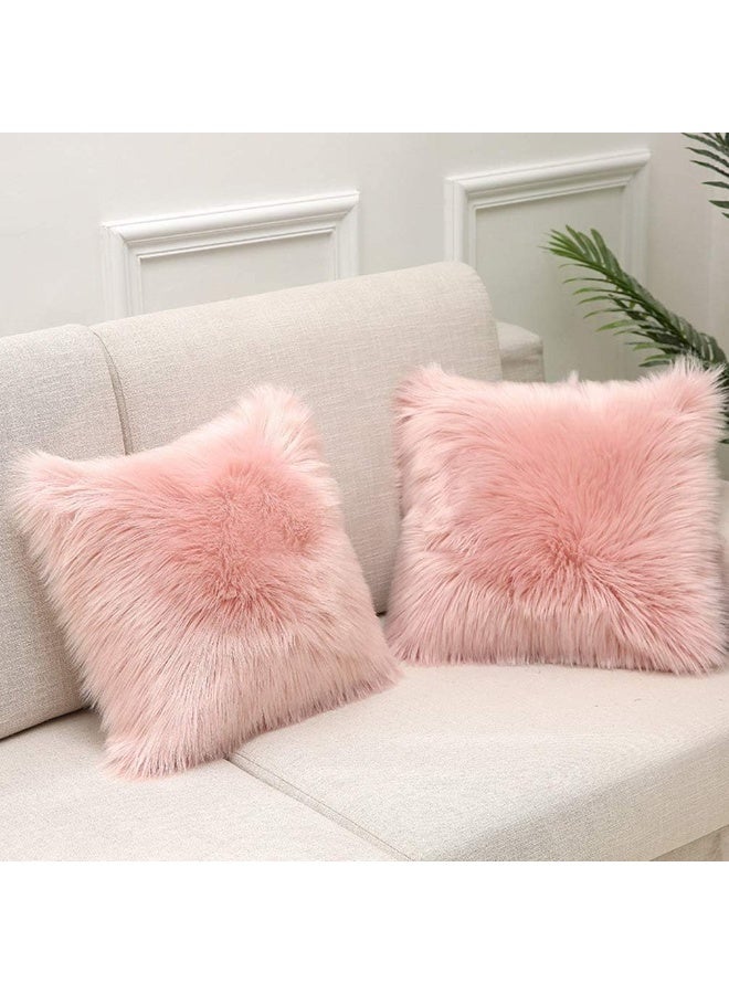 ناما اغطية مخدات زينة من الفرو الصناعي الفاخر للديكور المنزلي 50×50سم، اغطية مخدات مربعة ناعمة منفوشة من الفرو الصناعي من القطيفة لغرفة المعيشة والكنبة وغرفة النوم 20×20بوصة، طقم من قطعتين - Image 1