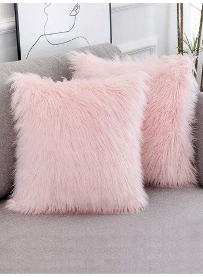 ناما اغطية مخدات زينة من الفرو الصناعي الفاخر للديكور المنزلي 50×50سم، اغطية مخدات مربعة ناعمة منفوشة من الفرو الصناعي من القطيفة لغرفة المعيشة والكنبة وغرفة النوم 20×20بوصة، طقم من قطعتين - Image 2