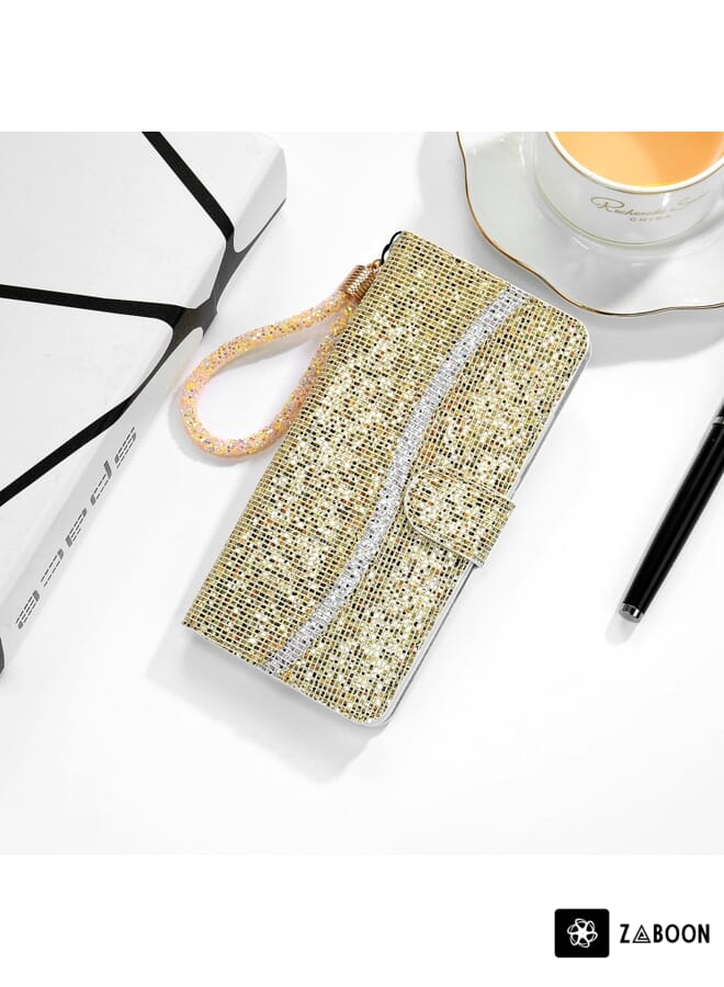 Zaboon Protective Case For Samsung Galaxy S21 5G Glitter Powder Horizontal Flip Leather Case with Card Slots & Holder & Lanyard - Image 1