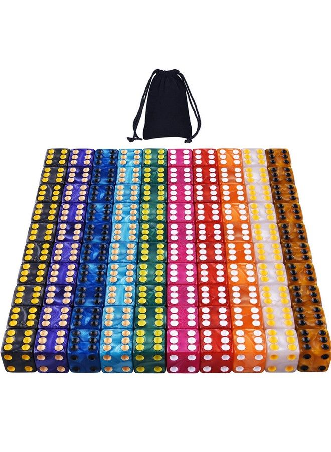 AUSTOR 100 Pieces 6 Sided Dice Set 10 X 10 Pearl Colors Square Corner Dice With Velvet Pouch For Tenzi, Farkle, Yahtzee, Bunco Or Teaching Math  - Image 2