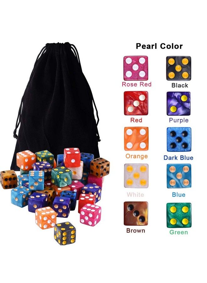 AUSTOR 100 Pieces 6 Sided Dice Set 10 X 10 Pearl Colors Square Corner Dice With Velvet Pouch For Tenzi, Farkle, Yahtzee, Bunco Or Teaching Math  - Image 4