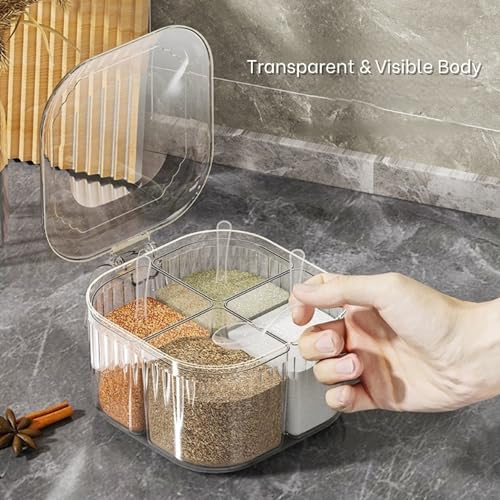 HoopVool 4-Compartment Clear Acrylic Spice Box with Spoon, Transparent Seasoning Box for Kitchen Countertop Storage Multipurpose Spice Organizer for Salt, Sugar, Pepper, Herbs, and More (White) - Image 4
