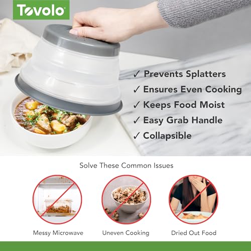 Tovolo غطاء ميكروويف توفولو للطعام، 3 عبوات (فحم) - غطاء سيليكون قابل للطي ومهوى - غطاء طبق وأطباق ميكروويف مع مقبض - أداة مطبخ خالية من BPA لتحضير الوجبات - Image 3
