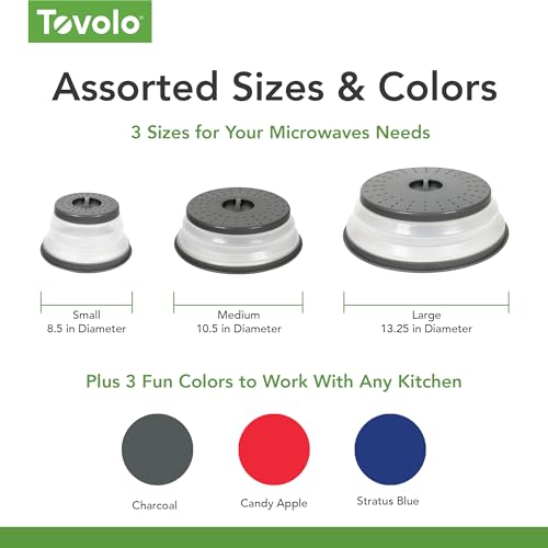 Tovolo غطاء ميكروويف توفولو للطعام، 3 عبوات (فحم) - غطاء سيليكون قابل للطي ومهوى - غطاء طبق وأطباق ميكروويف مع مقبض - أداة مطبخ خالية من BPA لتحضير الوجبات - Image 5