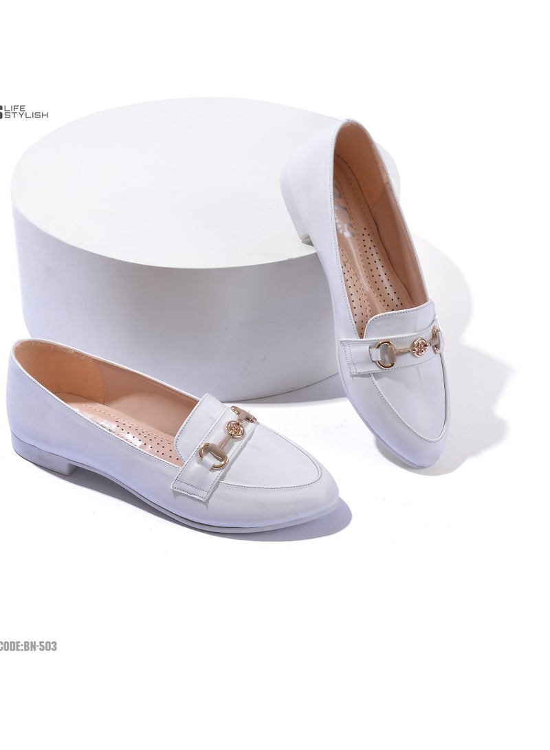 لايف ستيلاش  باليرينا فلات جلد سهل الارتداء BN-503 - أبيض - Image 2