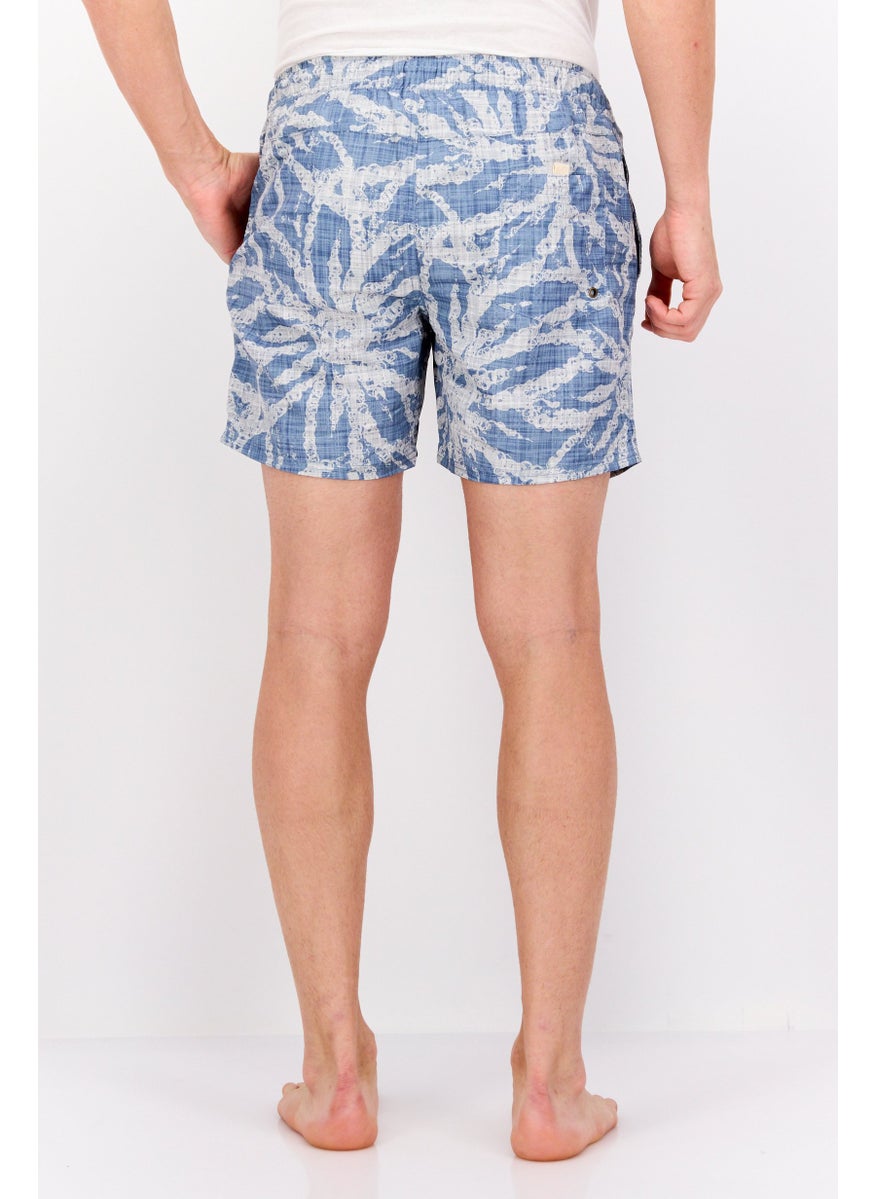 Paperbacks - Men Drawstring Allover Print Swim Short, Pale Blue - Image 1