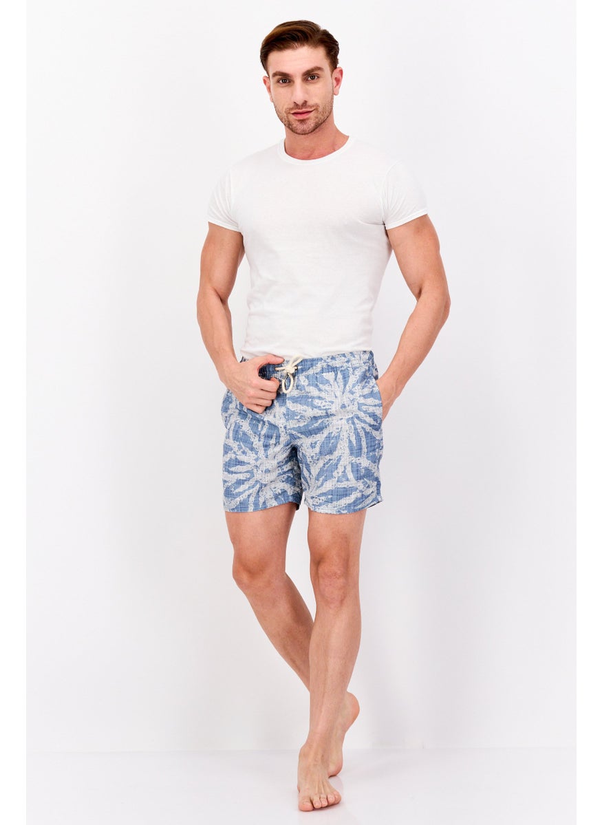 Paperbacks - Men Drawstring Allover Print Swim Short, Pale Blue - Image 1