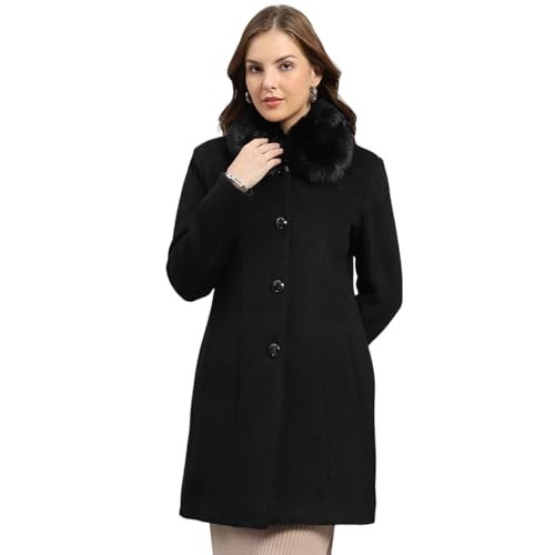 Monte Carlo Womens Regular Fit Solid Button Full Sleeve Winter Coat | Warm Woolen Overcoat for Ladies | Stylish Long Sleeve Buttoned Jacket Black M (Pack Of_1) - Image 1