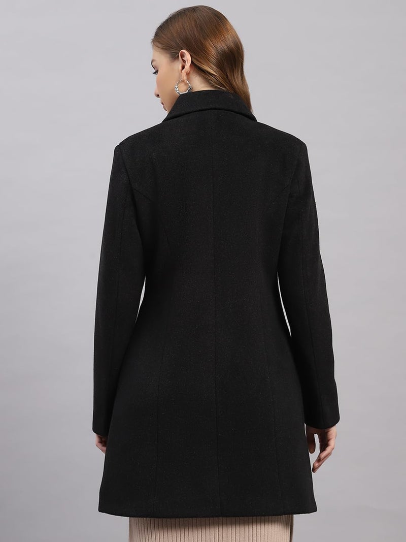 Monte Carlo Womens Regular Fit Solid Button Full Sleeve Winter Coat | Warm Woolen Overcoat for Ladies | Stylish Long Sleeve Buttoned Jacket Black M (Pack Of_1) - Image 5