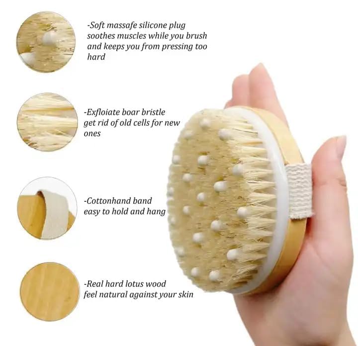 ELISCO Dry body Scrubber for Dead Skin Wooden bath brush to Exfoliate & Soften Skin, Improve Circulation, Stop Ingrown Hairs, Reduce Acne and Cellulite - Image 3