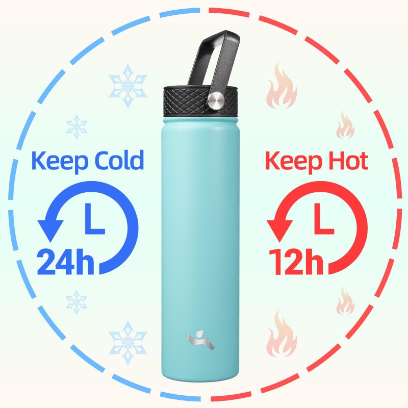 Konokyo Insulated Water Bottle 24oz Stainless Steel Sport Bottles with 3 Lids,Turquoise - Image 2
